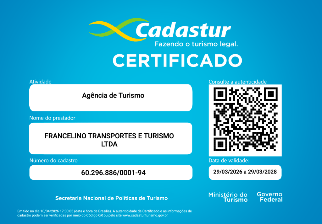 Certificado Oficial Cadastur - Francelino Turismo